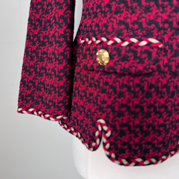 Ming Wang Houndstooth Tweed Knit Jacket Braided Trim Gold Buttons NWT FLAW - Picture 14 of 16